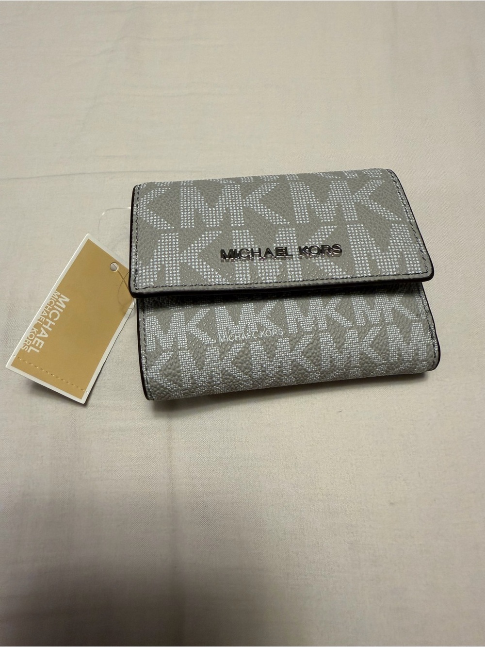 Michael Kors Silver/Gray MK Logo Folding Wallet